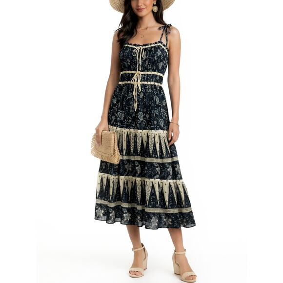 Christian Lacroix Dresses & Skirts - NWT Christian Lacroix Floral Midi Dress Dark Blue Cream Adjustable Straps Size L